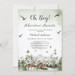 Boy Pine Tree Deer Forest Mountain Baby shower Kaart