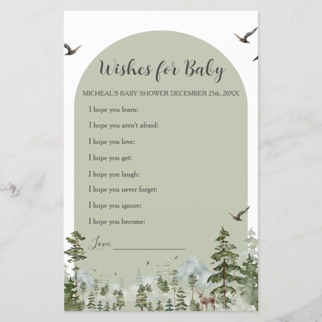 Boy Pine Tree Forest Baby shower Wensen voor Baby (Voorkant)