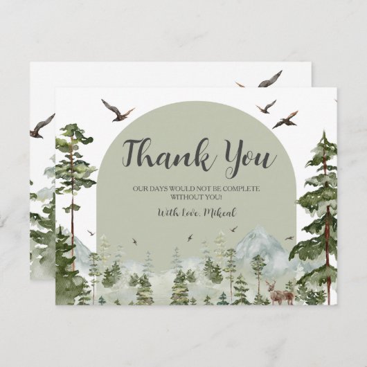 Boy Pine Tree Forest Mountain Baby shower Bedankkaart (Voorkant / Achterkant)
