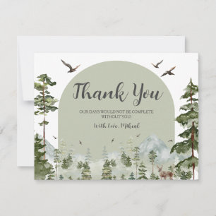 Boy Pine Tree Forest Mountain Baby shower Bedankkaart