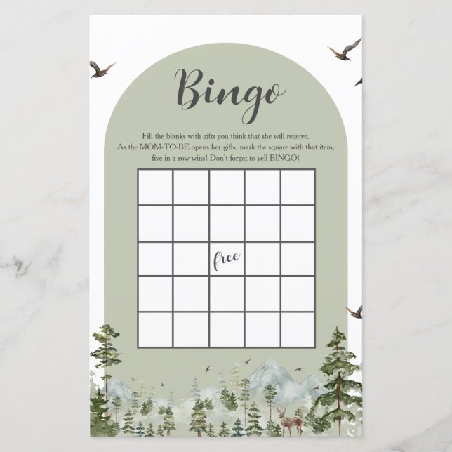 Boy Pine Tree Forest Mountain Baby shower Bingo (Voorkant)