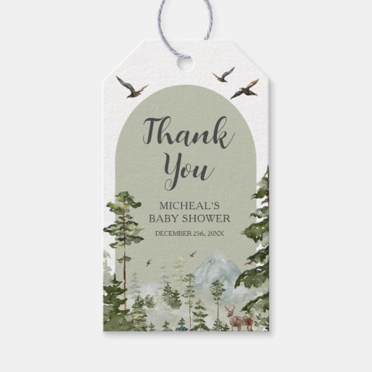 Boy Pine Tree Forest Mountain Baby shower Cadeaulabel (Voorkant)