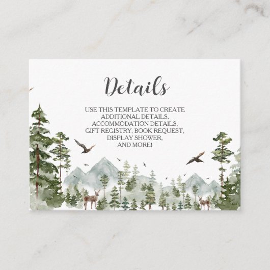 Boy Pine Tree Forest Mountain Baby shower Details Informatiekaartje (Voorkant)