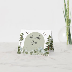 Boy Pine Tree Forest Mountain Baby shower gevouwen Bedankkaart