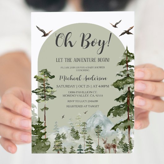 Boy Pine Tree Forest Mountain Baby shower Kaart