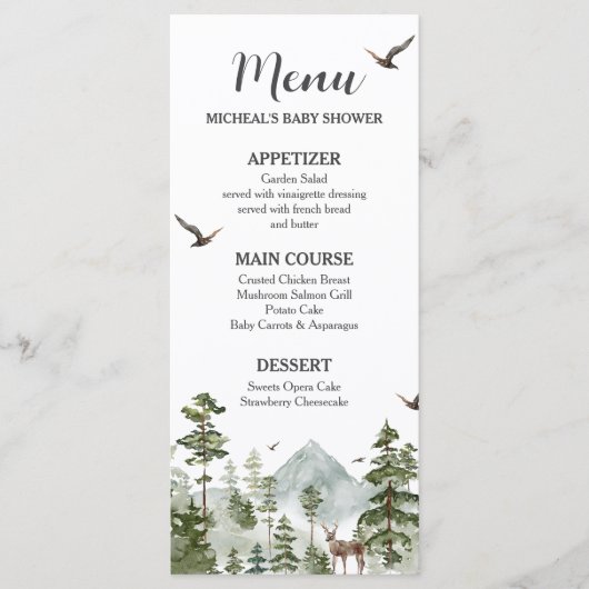 Boy Pine Tree Forest Mountain Baby shower Menu (Voorkant)