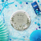 Boy Pine Tree Forest Mountain Baby shower Papieren Bordje (Feest)