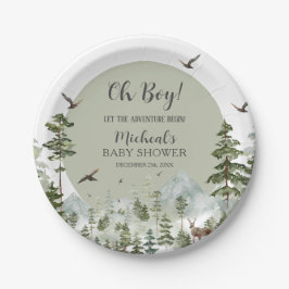 Boy Pine Tree Forest Mountain Baby shower Papieren Bordje