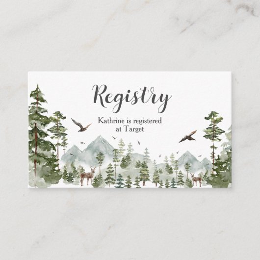 Boy Pine Tree Forest Mountain Baby shower Registry Informatiekaartje (Voorkant)