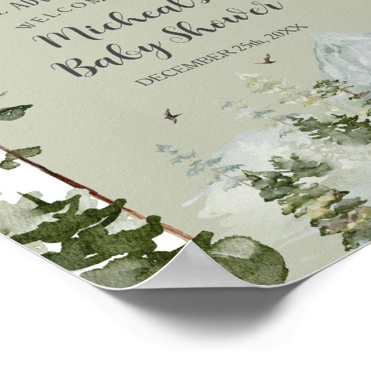 Boy Pine Tree Forest Mountain Baby shower Welkom Poster (Hoek)