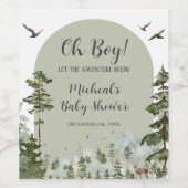 Boy Pine Tree Forest Mountain Baby shower Wijn Etiket (Enkel label)