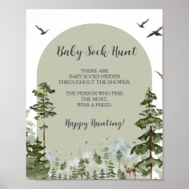 Boy Pine Tree Forest Mountain Baby Sock Hunt Poster
