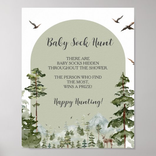 Boy Pine Tree Forest Mountain Baby Sock Hunt Poster (Voorkant)