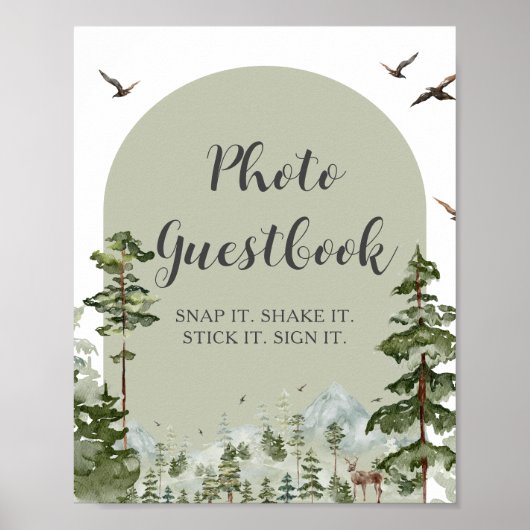 Boy Pine Tree Forest Mountain Fotogastenboek Poster (Voorkant)