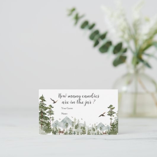 Boy Pine Tree Forest Mountain Hoeveel Snoepjes Informatiekaartje (Staand voorkant)