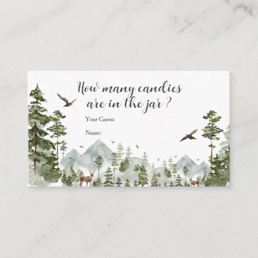 Boy Pine Tree Forest Mountain Hoeveel Snoepjes Informatiekaartje (Voorkant)