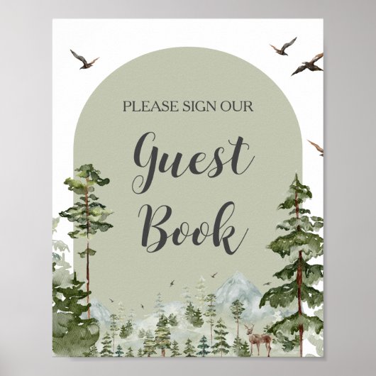 Boy Pine Tree Mountain Baby shower Gastboek Poster (Voorkant)