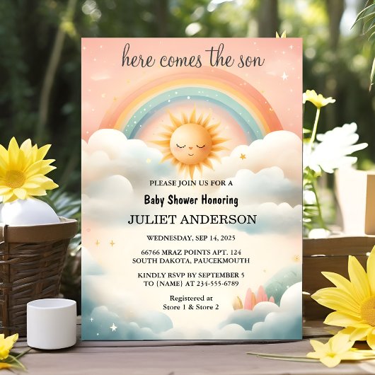 Boy Pink Unique Sky Cloud Sunshine Baby shower Kaart