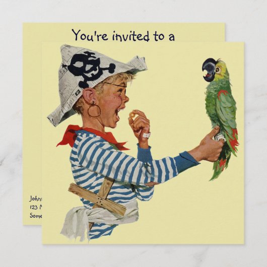  Boy Pirate Parrot, Kinderverjaardagsfeestje Kaart (Voorkant / Achterkant)