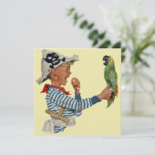  Boy Pirate Parrot, Kinderverjaardagsfeestje Kaart (Staand voorkant)