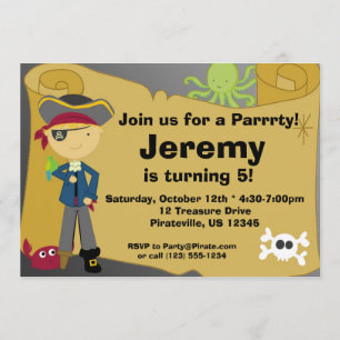 Boy Pirate Treasure Map Birthday Party Invitation Kaart