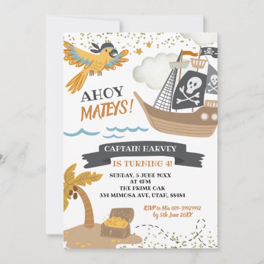 Boy Pirates Birthday Invitation Kaart (Voorkant)