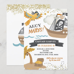Boy Pirates Birthday Invitation Kaart
