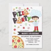 Boy Pizza Party Birthday Invitation Kaart (Voorkant)