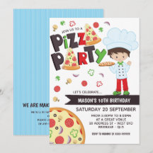 Boy Pizza Party Birthday Invitation