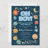 Boy Planets Outer Space Baby Shower Invitation Kaart (Voorkant)
