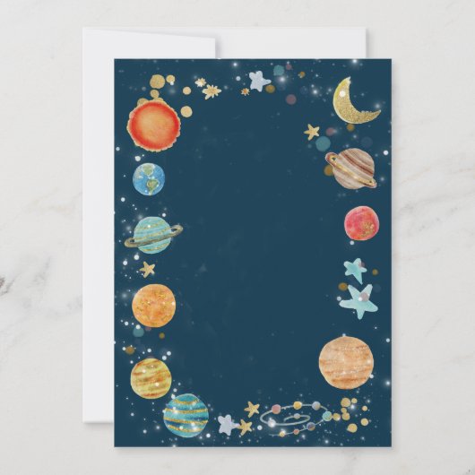 Boy Planets Outer Space Baby Shower Invitation Kaart (Achterkant)