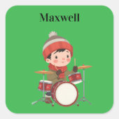 boy playing drums Christmas holiday  Vierkante Sticker (Voorkant)