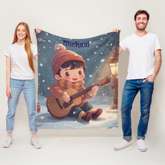 boy playing guitar Christmas Fleece Blanket Deken (In situ)