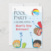 Boy Pool Birthday Party Invitation Kaart (Voorkant)