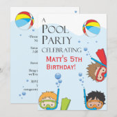 Boy Pool Birthday Party Invitation Kaart (Voorkant / Achterkant)