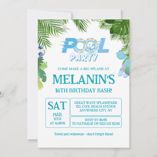 Boy Pool Party Invitation – Cool Dude Birthday Kaart (Voorkant)