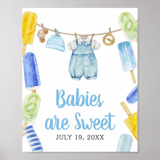 Boy Popsicle Baby shower Baby's zijn zoet Poster (Voorkant)