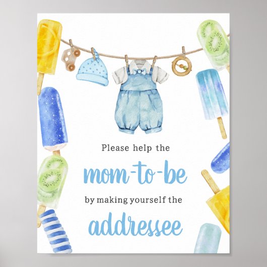 Boy Popsicle Baby shower Envelope Station Poster (Voorkant)