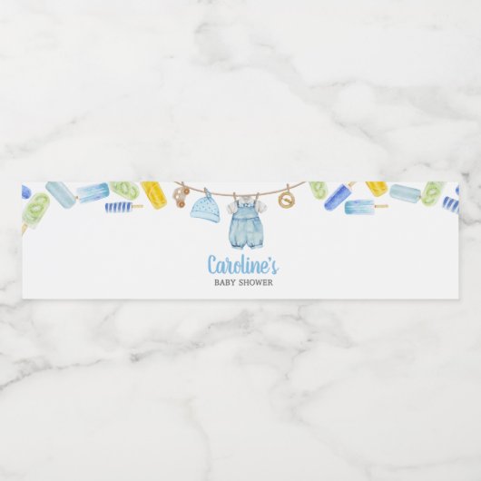 Boy Popsicle-Baby shower Waterfles Etiket (Enkel label)