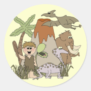 Boy Prehistorische Life Ronde Sticker