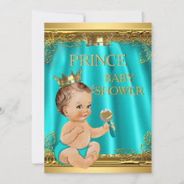 Boy Prince Baby shower Aqua Blauwgroen Brunette ba Kaart