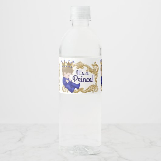 Boy Prince Baby shower Waterflesetiketten Waterfles Etiket (Voorkant)
