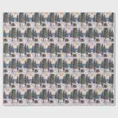 Boy Pulling a Sled With Christmas Evergreen Boughs Cadeaupapier (Vlak)