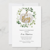 BOY Pumpkin Baby shower Invitation Kaart (Voorkant)