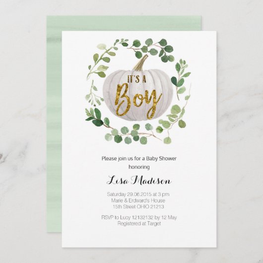 BOY Pumpkin Baby shower Invitation Kaart (Voorkant / Achterkant)