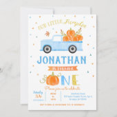Boy Pumpkin Blue Truck 1e verjaardag uitnodiging (Voorkant)