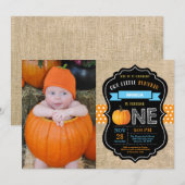 Boy Pumpkin Eerste Verjaardag Uitnodiging Burlap B (Voorkant / Achterkant)