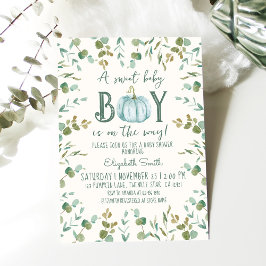 Boy Pumpkin & Eucalyptus Baby shower Kaart