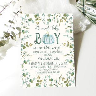 Boy Pumpkin & Eucalyptus Baby shower Kaart