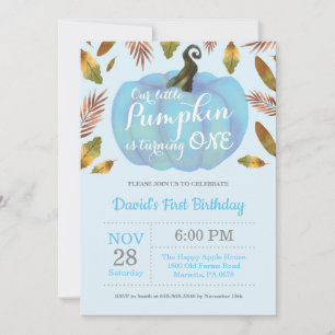 Boy Pumpkin First Birthday Invitation Blue Kaart